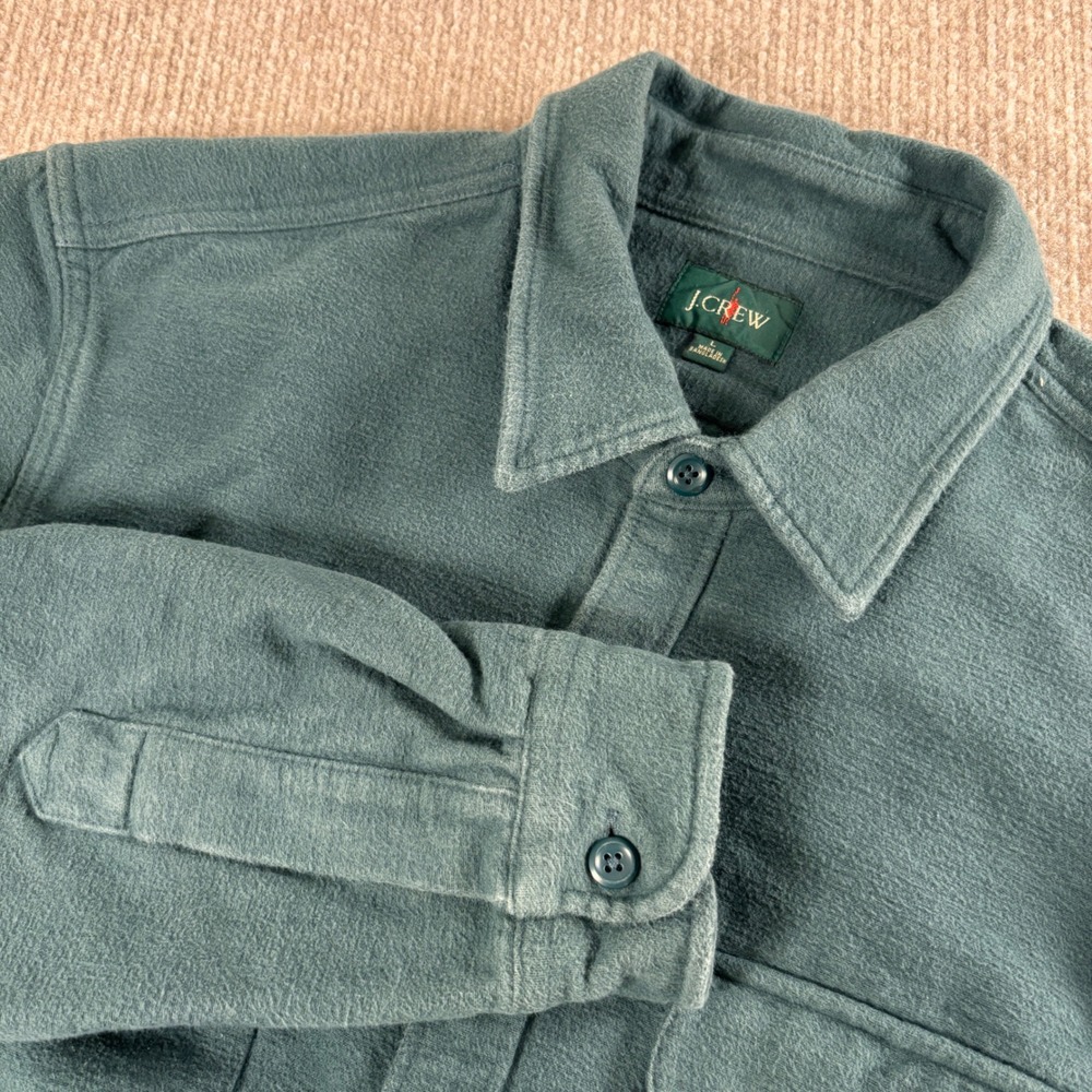 J. Crew Green Oarsman Heavyweight Cotton Flannel Shirt Men's Size Large EUC